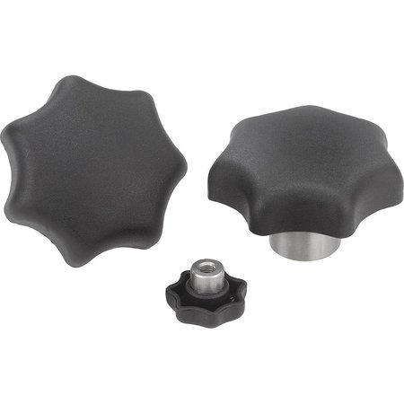 KIPP Star Grip With Protruding Bushing M06X15, D1=32, H=21, Form:L, Thermoplastic Black, Comp:Stainless K0153.506X15